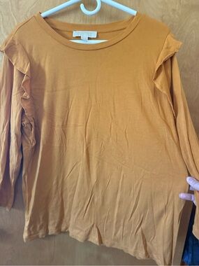 Michael Kors Women's Ruffle-Shoulder Long Sleeve Top in Mustard